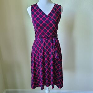 41 Hawthorn Wrap‎ Dress XS Sleeveless Blue Red Belt Tie Patterned Workwear
